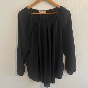 Philosophy Black Pleated Chiffon Blouse Top Cinched Sleeves Size 0X